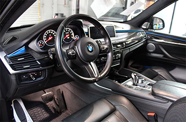 Interior view of used BMW near Hayward, California.