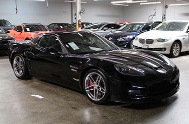 Black Corvette for best used car sale at our preowned dealership near Menlo Park, California.