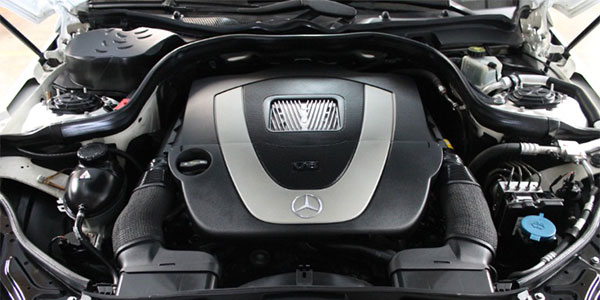 Engine view of pre owned Mercedes-Benz for sale near Alameda, CA.